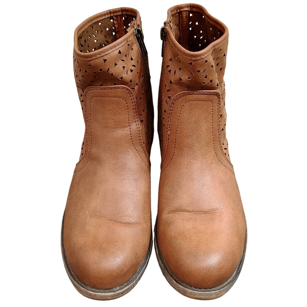 Billabong Women Brown Laser Cut Ankle Boots Side Zip Western Casual Boots Size 7